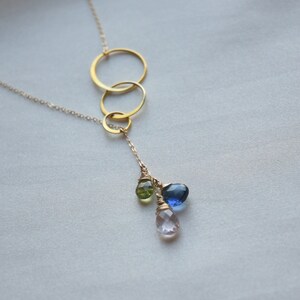 Eternity Lariat Necklace, Gemstone Necklace, Customized Bridesmaid Jewelry, Mothers Birthstone Necklace