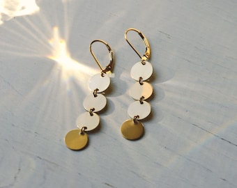 Long Sexy Drop Earrings, Elegant Dangle Earrings, Disc Earrimgs, Sophiticated Earrings, Unique Gift for Her, Gold, Silver, Rose Gold