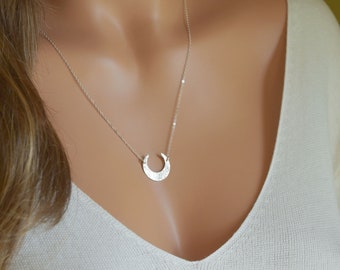 Crescent Moon Necklace, Gold Moon Necklace, Gift for Her, Unique Pendant Necklace, 14k Gold Fill, Sterling Silver & Rose Gold