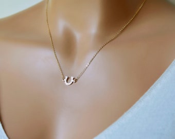 Horseshoe Necklace, Cowgirl Necklace, Lucky Necklace, Mixed Metals, Charm Necklace, Unique Gift, Silver Horseshoe Charm