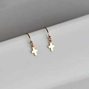 Tiny Cross Earrings, Dainty Little Cross Earrings, Childs Earrings, Confirmation Gift, Communion Gift, Leverback Earrings, Post Earrings