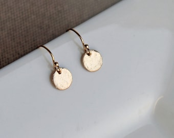 Dainty Disc Earrings, Minimalist Simple Everyday Drop Earrings, Circle Earrings, Gift for Her,  Silver, Gold, Rose, CM_36