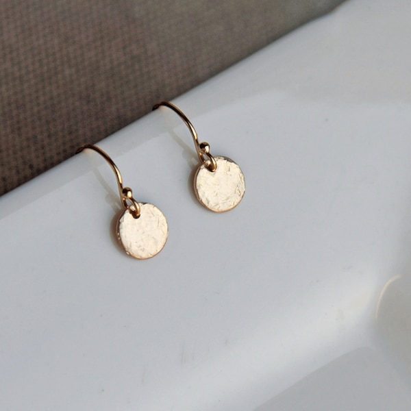 Fina små runda skivörhängen, minimalistiska örhängen i sterlingsilver, 14k guldfyllning, roséguldfyllning