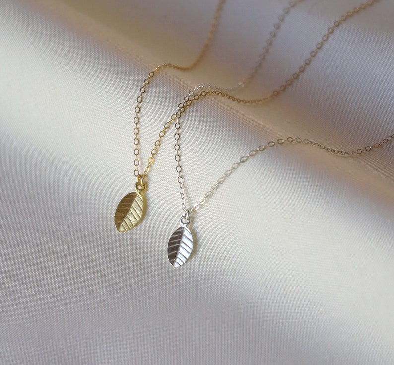 Dainty Leaf Necklace, Botanical Jewelry, Unique Gift for Her, Bridesmaid Gifts, Fall Wedding Jewelry, Gold Fill, Sterling Silver image 2