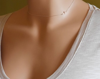 Dainty Cross Necklace, Modern Sideway Cross, Easter Gift, Cross Choker, Faith Jewelry, Confirmation Gift, Silver, Gold, Rose Gold