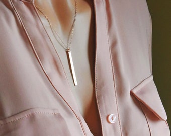 Personalisierte Skinny Bar Halskette, Name, Minimalist, vertikaler Balken, Sterling Silber, 14k Gold Fill, Roségold