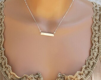 Personalized Bar Necklace, Horizontal Name Bar, Custom Necklace in Sterling Silver, 14k Gold Fill or Rose Gold