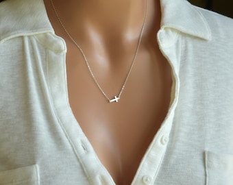 Dainty Cross Necklace, Sideway Cross, Faith Jewelry, Confirmation Gift, Sterling Silver, 14k Gold Fill, Rose Gold