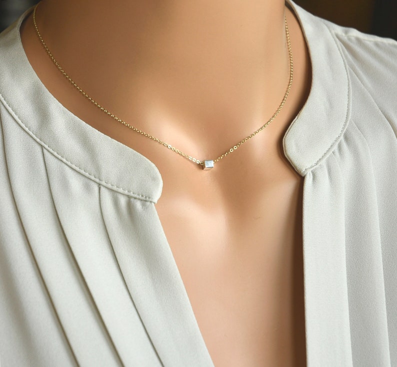 Silver Cube Bead Necklace Dainty Everyday Necklace Layering Minimalist Jewelry Womens Jewelry Gift Silver or Gold Chain image 4