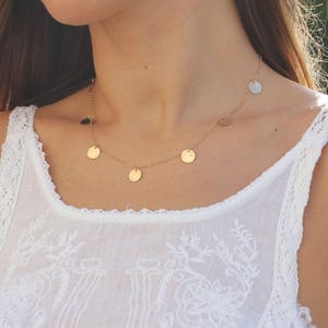 Gold Disc Necklace, Boho Chic Jewelry, Bohemian Long Coin Necklace, Layering Necklace, Gold Fill, Sterlling Silver, Rose Gold