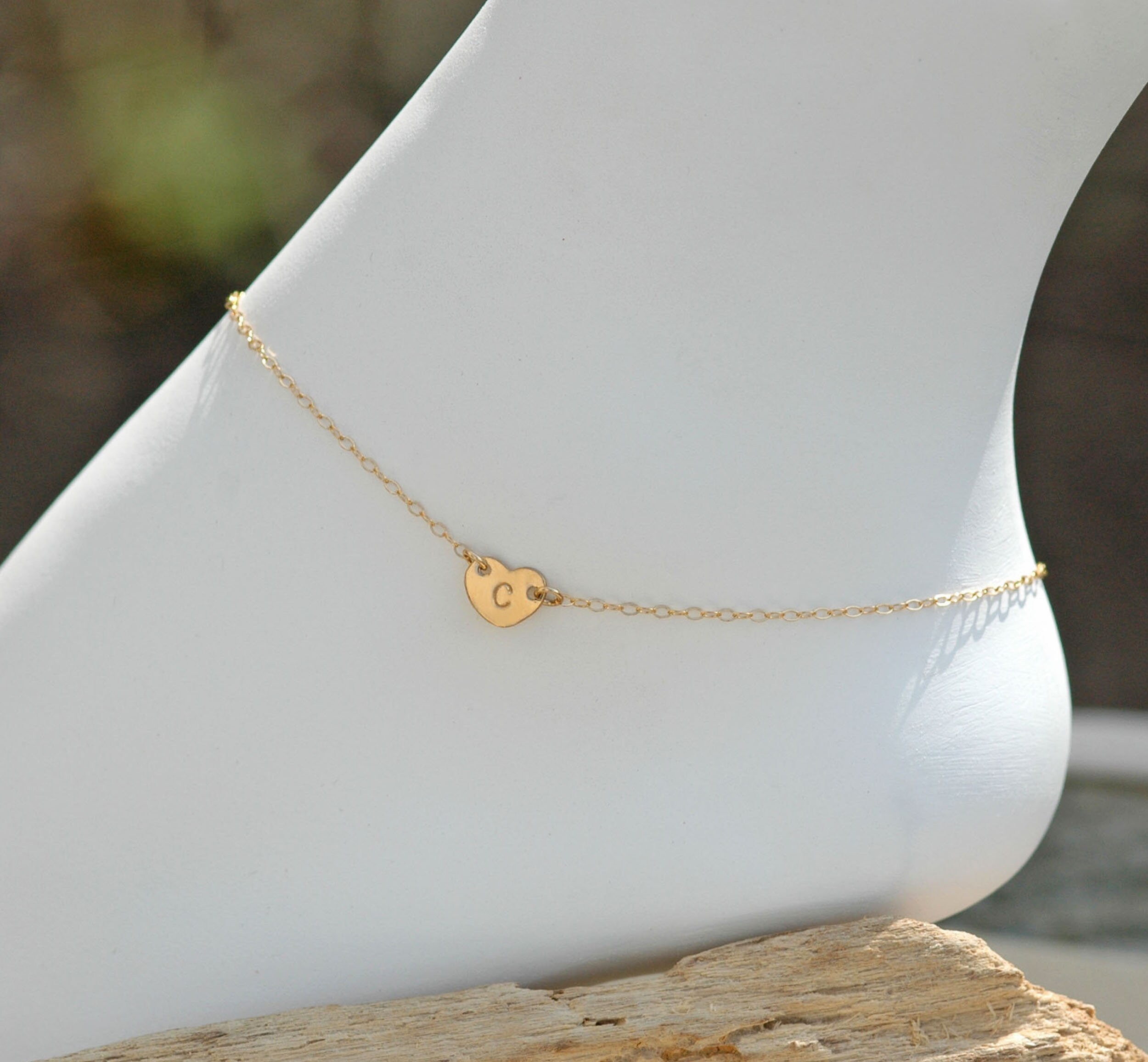 Dainty Heart Anklet Initial Anklet Personalized Anklet Etsy