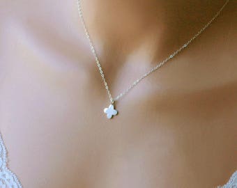 Silver Clover Pendant Necklace, Quatrefoil Cross, Cross Necklace, Friendship Gift, Lucky Necklace, Clover Necklace, Everyday Necklace