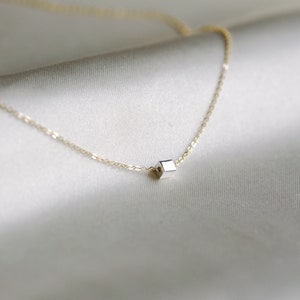 Silver Cube Bead Necklace Dainty Everyday Necklace Layering Minimalist Jewelry Womens Jewelry Gift Silver or Gold Chain image 7