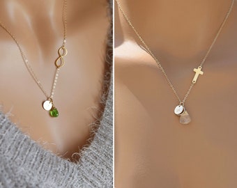 Personalized Initial Necklace, Customized Mothers Gift, Birthstone Gift, Cross, Swallow, Eternity, Confirmation Gift, Gift for Her
