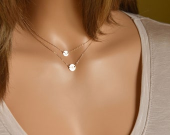 Conjunto de collar con inicial personalizada, dos colgantes personalizados, delicados collares de varias capas, relleno de oro de 14k, plata de ley u oro rosa