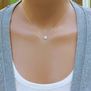 Tiny Heart Necklace, Dainty Artisan Pendant Necklace in Sterling Silver, Girl&#39;s Charm Necklace