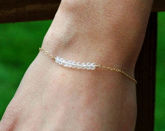 Dainty Crystal Bracelet, Everyday Delicate Bracelet, Tiny Gemstone Bead Bracelet, Stacking Bracelet, April Birthstone, Gift for Her