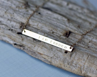 Minimalistische staafketting, gepersonaliseerde naambalk, rekstok, handgestempelde sieraden in 14k goldfill, sterlingzilver, roségoud