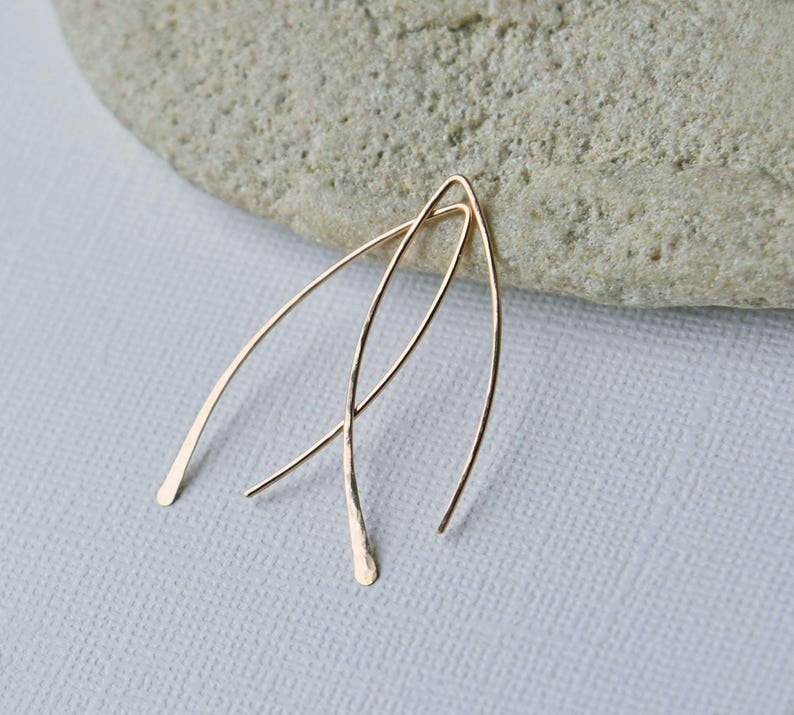 Dainty Minimal Arc Threader Earrings, Minimalist, Simple, Everyday, 14k Gold Fill, Sterling Silver, Rose Gold image 1