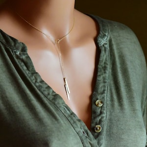 Lariat Style Necklace - Dainty Gold Y Necklace - Delicate Minimalist Bar Necklace - Long Gold Necklace - Silver or Gold