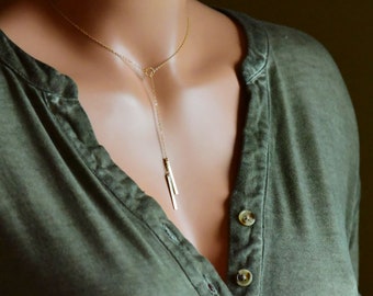 Lariat Style Necklace - Dainty Gold Y Necklace - Delicate Minimalist Bar Necklace - Long Gold Necklace - Silver or Gold