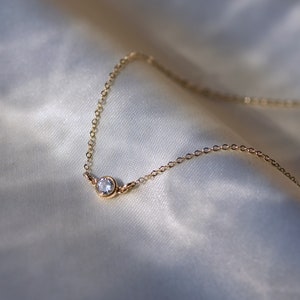 Dainty, sparkling bezel set 14k gold fill CZ link necklace. (The link is 8.7x4.7mm. The CZ itself is 4mm.