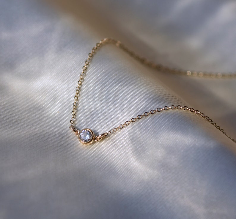 Dainty, sparkling bezel set 14k gold fill CZ link necklace. (The link is 8.7x4.7mm. The CZ itself is 4mm.