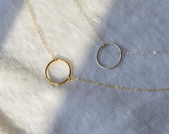 Minimal Dainty Circle Necklace, Open Circle Pendant, Karma Jewelry, Delicate Layering Chain in 14k Gold Fill or Sterling Silver