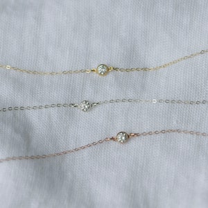 Elegant CZ Necklace Dainty Cubic Zirconia Solitaire Layering Necklace Tiny Link or Pendant CZ Gold, Silver, Rose Gold, CM_80 imagem 4