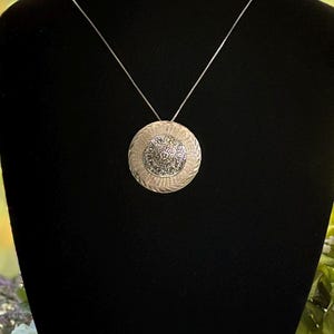 Vintage Mexican Sterling Silver Aztec Calendar Pendant • Convertible Brooch Necklace (Eagle Mark)