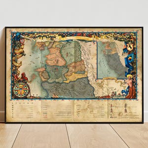 Witcher World Map Game Poster, Continent Locations Wall Art, Gaming Room Decor