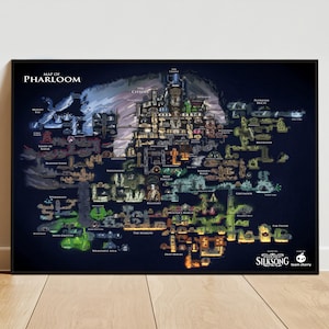 May include: A rectangular wall poster featuring the Map of Pharloom from Hollow Knight Silksong. The dark blue map displays various interconnected regions, labeled locations, and intricate pathways. The bottom right corner includes the game logo.