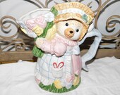 Fitz and Floyd Bear Pitcher with Flowers, Bear Pitcher, Bear, Vintage Kitchen, Vintage Dishes, Country Kitchen Decor, )shc