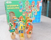Vintage Toys, First Learning Wooden 10 Pin Bowling Game with Wooden Ball, Bowling, Toddler Games, Learning Games, Toys, )shny