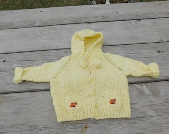 Vintage Baby Sweater Cardigan Vintage Yellow Baby Sweater 6-12 months Knit Sweater Dupont Nylon