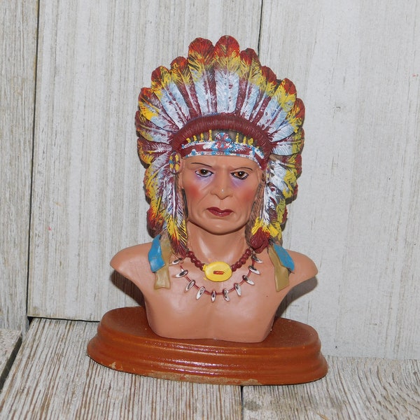 Vintage American Indian Head Bust, Indian Home Decor, Western Home Decor, Country Decor, Gift, Prop, Memories,  Daysgonebytreasures,Dc*