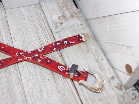 Vintage Paisley Red and White Cowgirl Belt, Vinta… - image 6