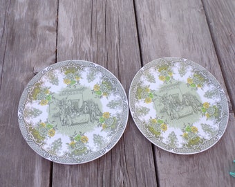 Melamine  Green and White, Vtg Plastic Plates, Table Decor, Vintage kitchen, Memories, Gift, Prop, Daysgonebytreasures,