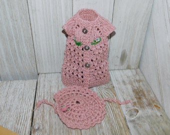 Doll Dress Crochet Doll Dress an Hat Dark Pink, Vintage Doll Clothes, Small Doll Clothes, Prop, Gift, Memories, Daysgonebytreasures *y