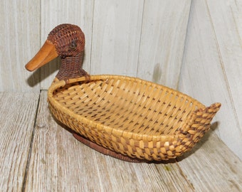 Vintage Duck Wicker Rattan Basket, Bread Basket, Cracker Basket, Duck, Vint Duck Basket, Farmhouse Kitchen, Memories, Daysgonebytreasures *y