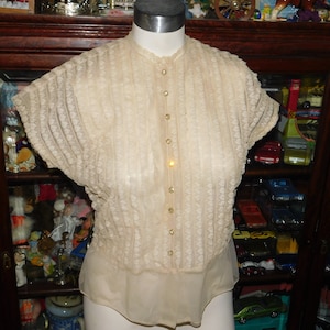 Eclipse Seattle Nylon 36 Lace Top Ladies  Lace Top Pearl Lk Buttons Ladies Blouse, Vintage Women's Clothing, prop, Daysgonebytreasures *y