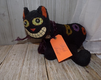 Gato aterrador, gato electrónico, se ilumina, funciona. Gato de fieltro, gato loco, malvado, travieso, gótico brujo, Daysgonebytreasures