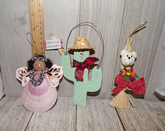 Vtg Hanging Ornament, Shell Girl Angel, Cactus Broom Bear,  Nautical, Dessert, Farmhouse Decor, Memories, Daysgonebytreasures *