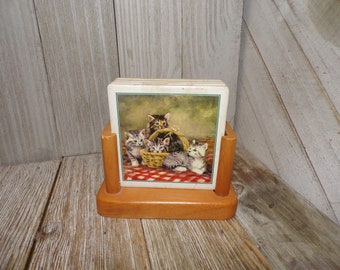 Vtg Cat Coaster, Kitten Coaster, Table Decor, Coasters in Stand, Farmhouse Decor, Country Decor, Memories, Gift, Prop, Daysgonebytreasures *