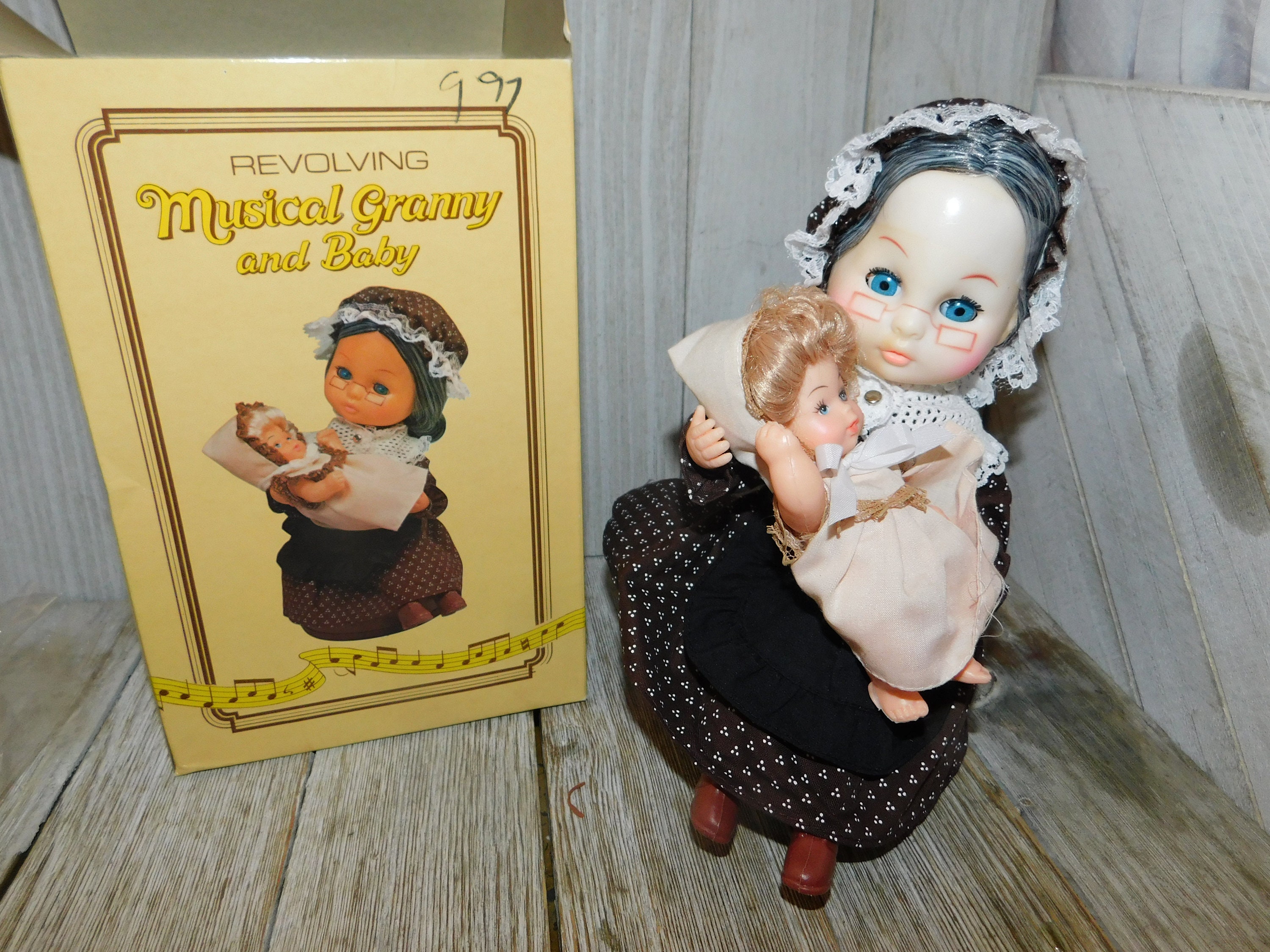 Revolving Musical Granny W Baby Doll W Box Vtg New Old Stock Doll