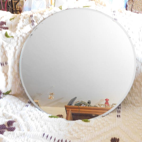Mirror, Antique, Large Size Round Mirror, Antique Beveled Round Mirror, Measures 26 in Extra Large Size, Hard To Find, Vintage Home Decor,