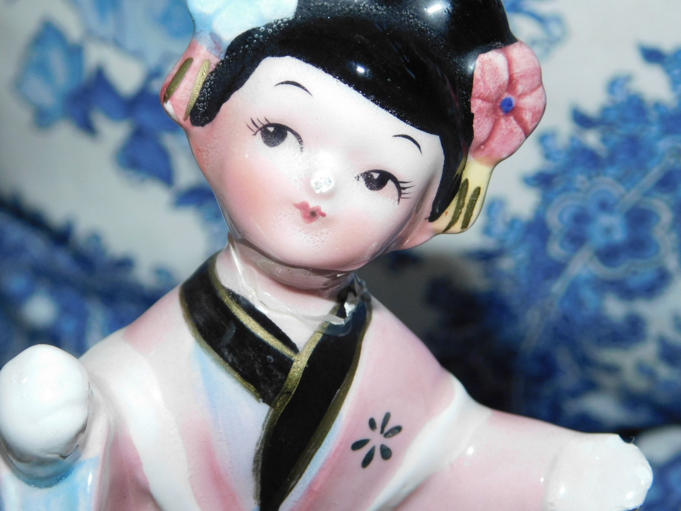 Japanese Figurine in Pink Robe Japanese Figurine Vintage Etsy