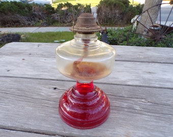 Red Gold Latten Base Kerosene, Vtg Table Lamp Base, Oil Lamp Base, Vtg Home Decor, Farmhouse Decor, Memories Gift, Daysgonebytreasures  *y