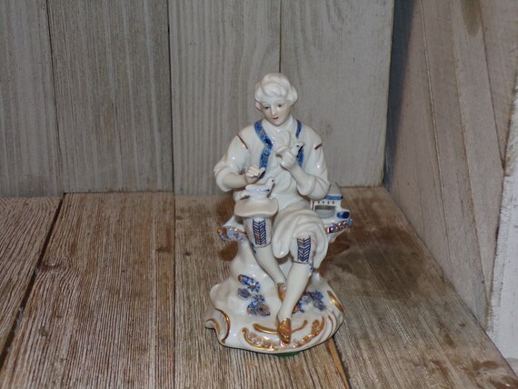 Vienna Woods Fine China Porcelain White Blue Figurine Boy w Doves Vintage Home Decor Gift Memories Daysgonebytreasures *