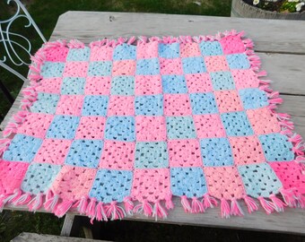 Vtg Baby Granny Squares Afghan Pink Blue Baby Afghan Grannycore Doll Blanket Vtg Baby Blanket New Baby Baby Shower  Daysgonebytreaures